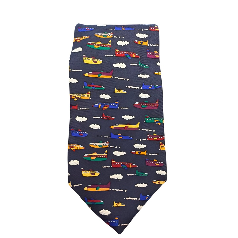 Vintage Save the Children Silk Tie Aviation Novelty Whimsical Art Kidcore Gift